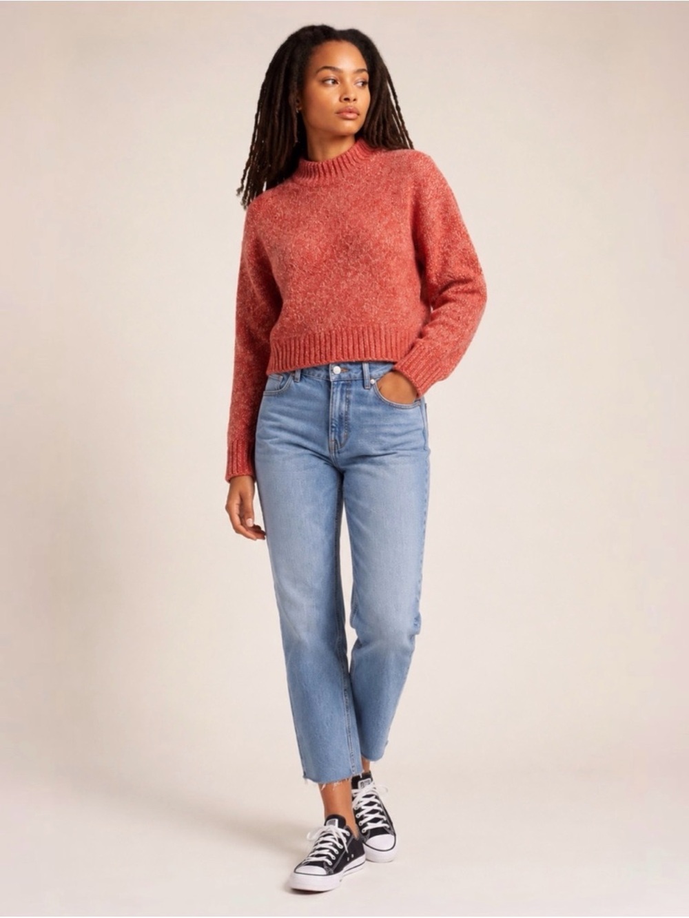 Free People Stardust Cropped Pullover Sweater Confetti Knit Mock Neck Medium
